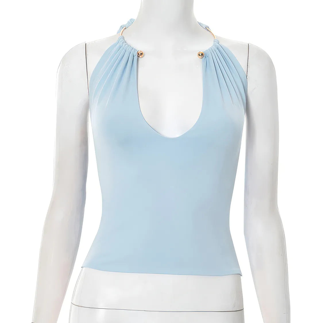 Light blue halter top on a mannequin against a white background #Color_LightBlue