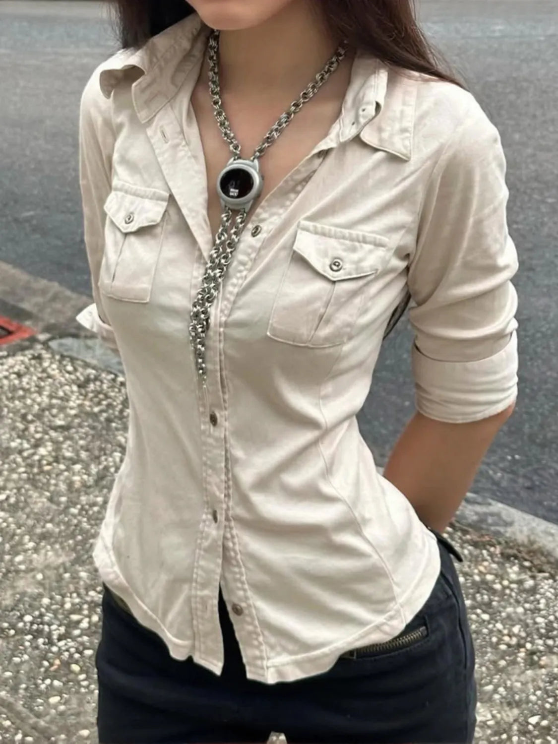 Vintage Waist-Cut Mid-Sleeve Shirt