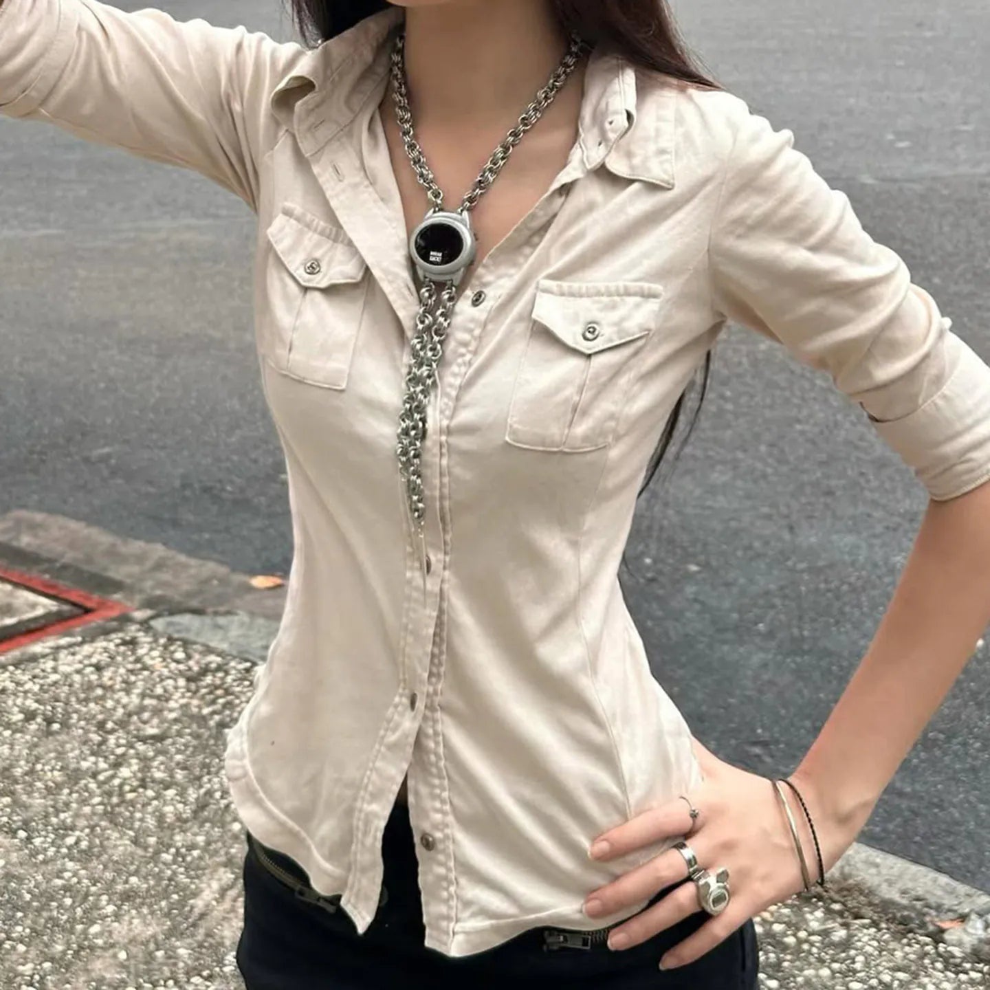 Vintage Waist-Cut Mid-Sleeve Shirt