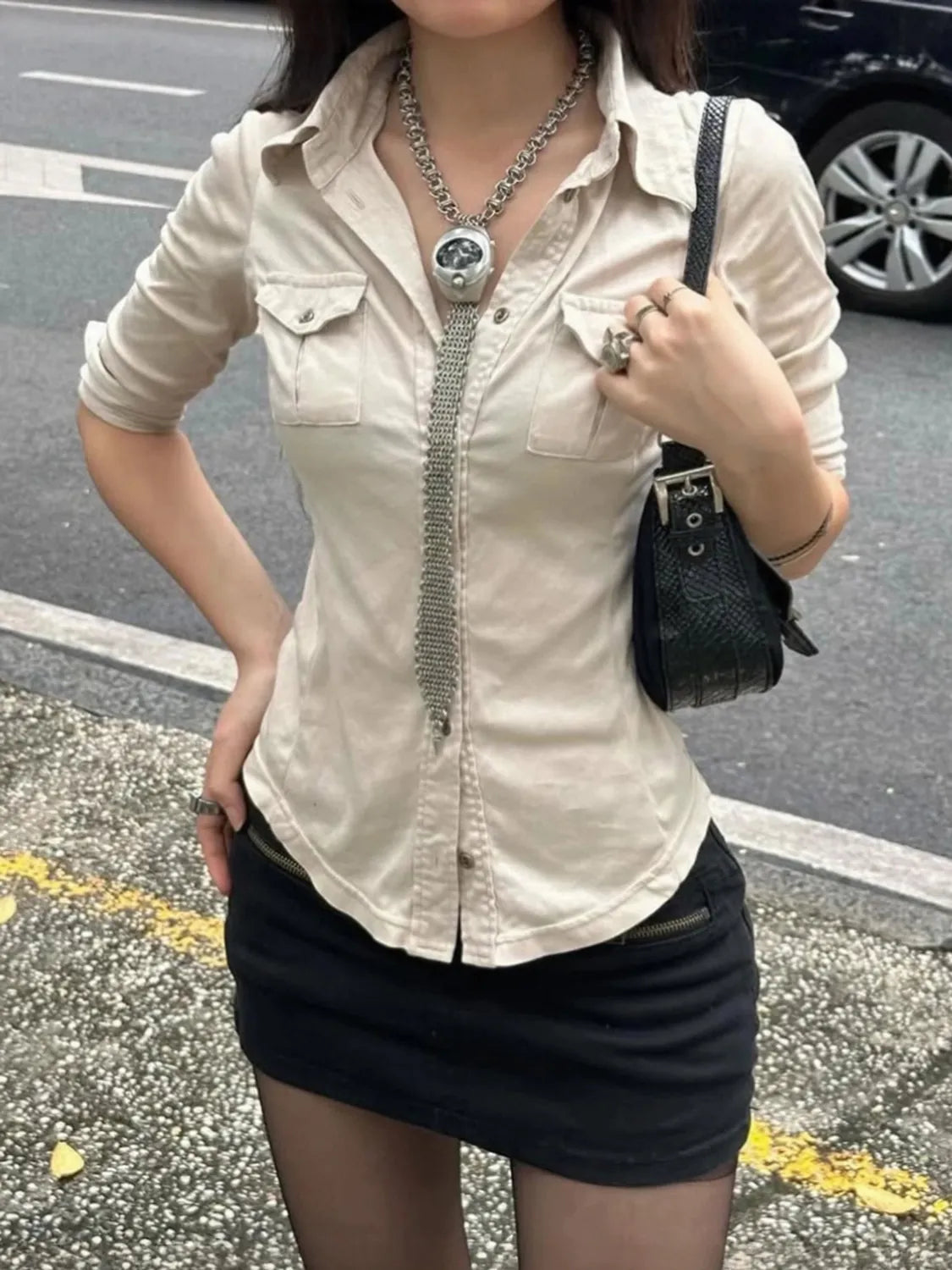 Vintage Waist-Cut Mid-Sleeve Shirt