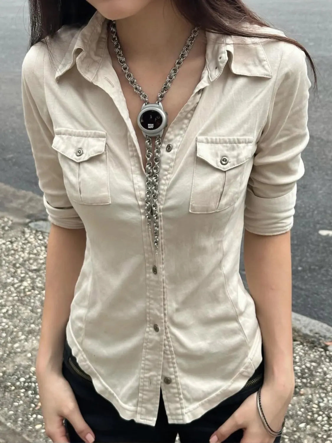 Vintage Waist-Cut Mid-Sleeve Shirt