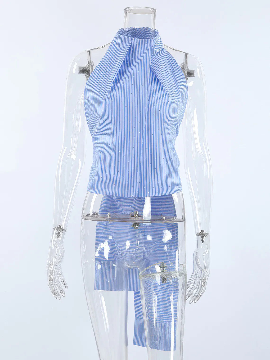 Halter Neck Backless Striped Tank Top