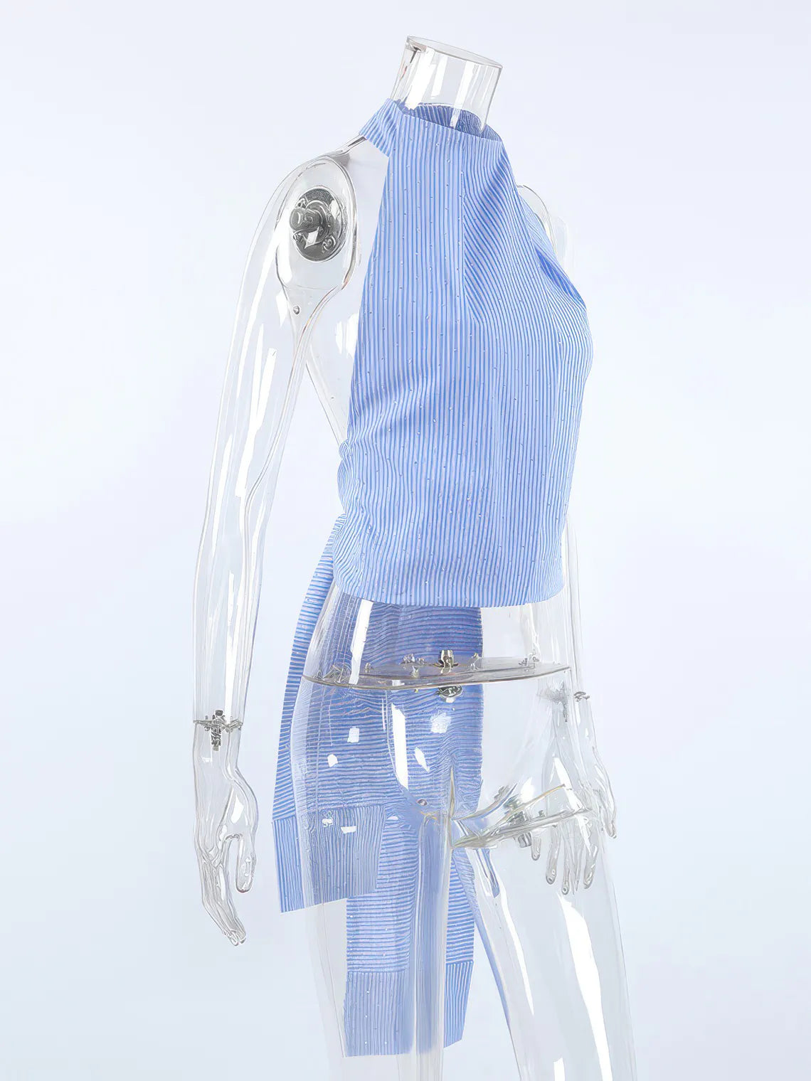 Halter Neck Backless Striped Tank Top