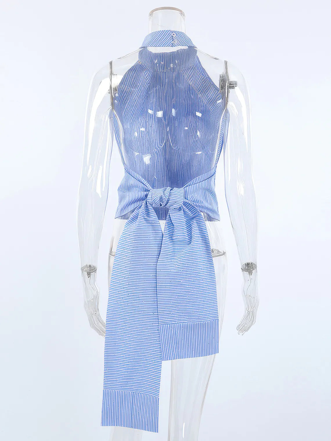 Halter Neck Backless Striped Tank Top