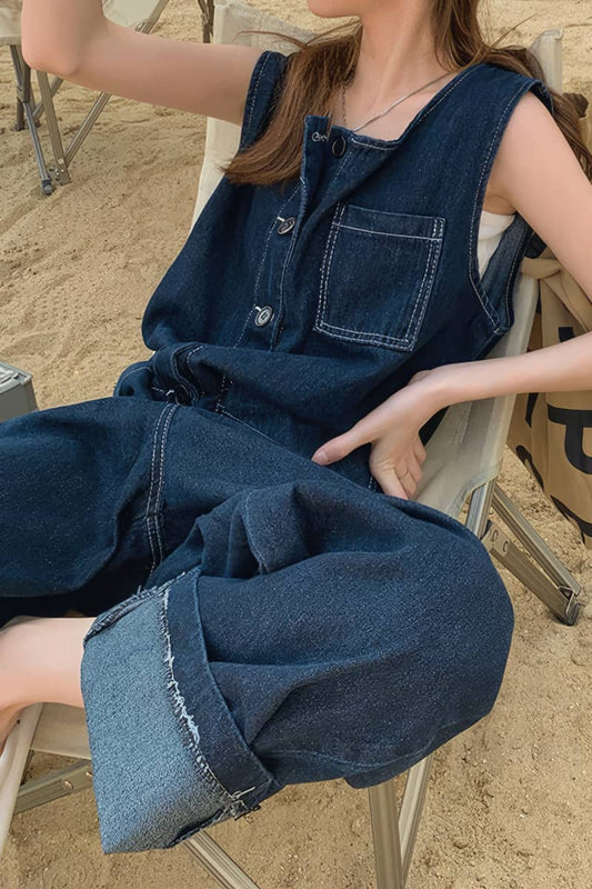 Denim Jumpsuit with Loose-Fit Fashion Tank Top Design