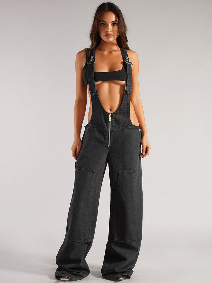 WIDE LEG CROPPED OVERALLS