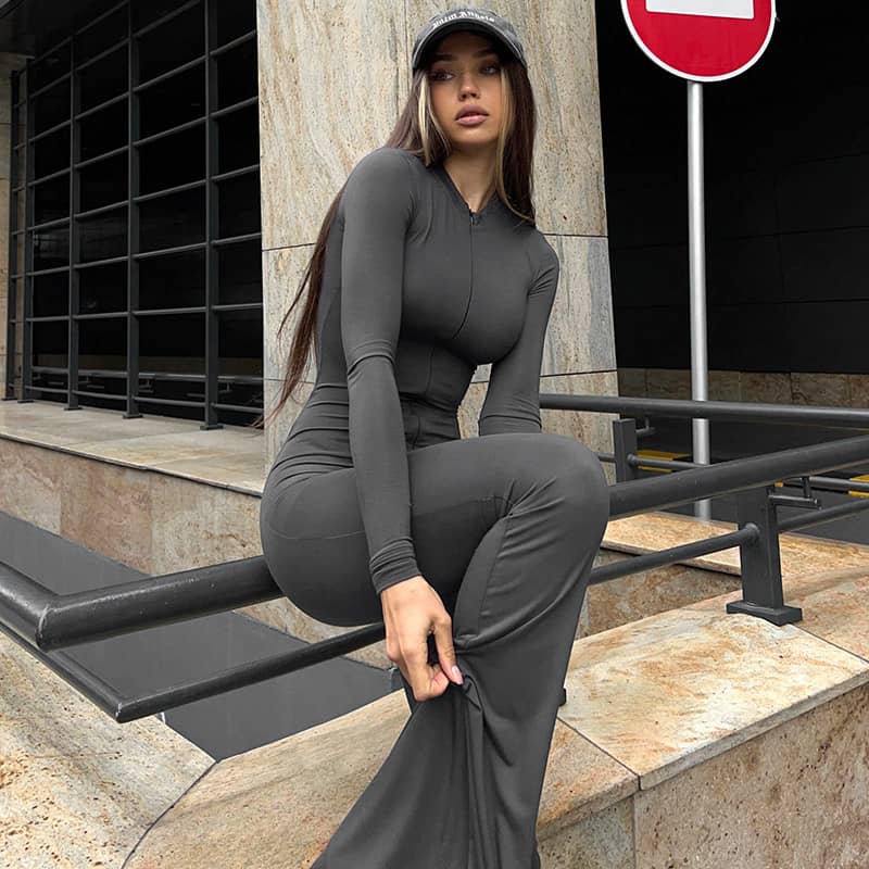 Long sleeve fashionable bell bottom jumpsuit