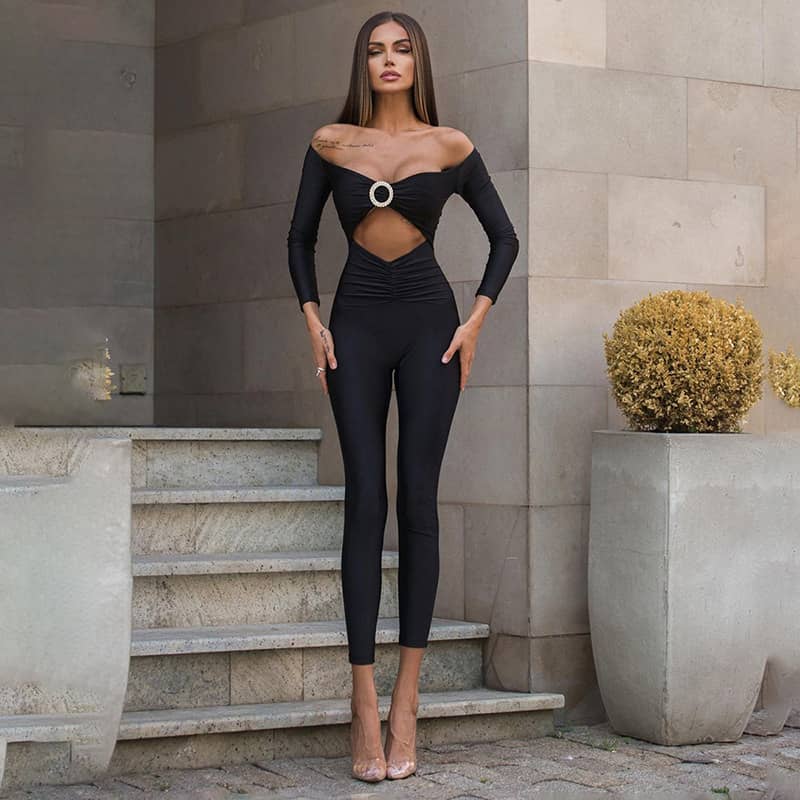 One-shoulder cutout slim fit jumpsuit