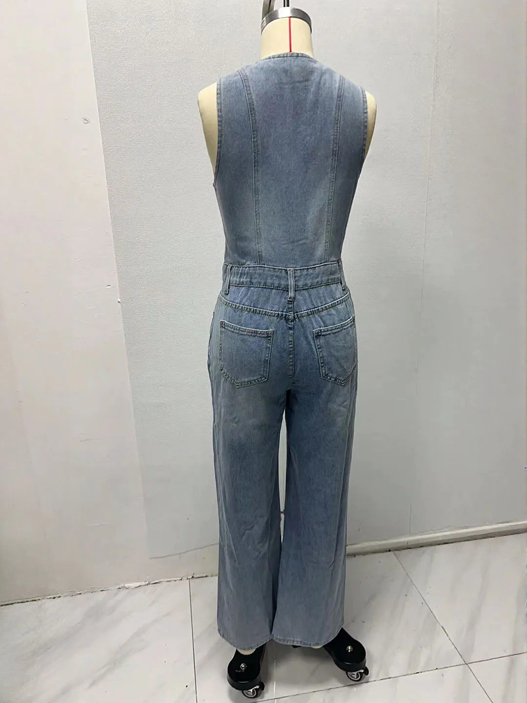 V-Neck Sleeveless Denim Jumpsuit