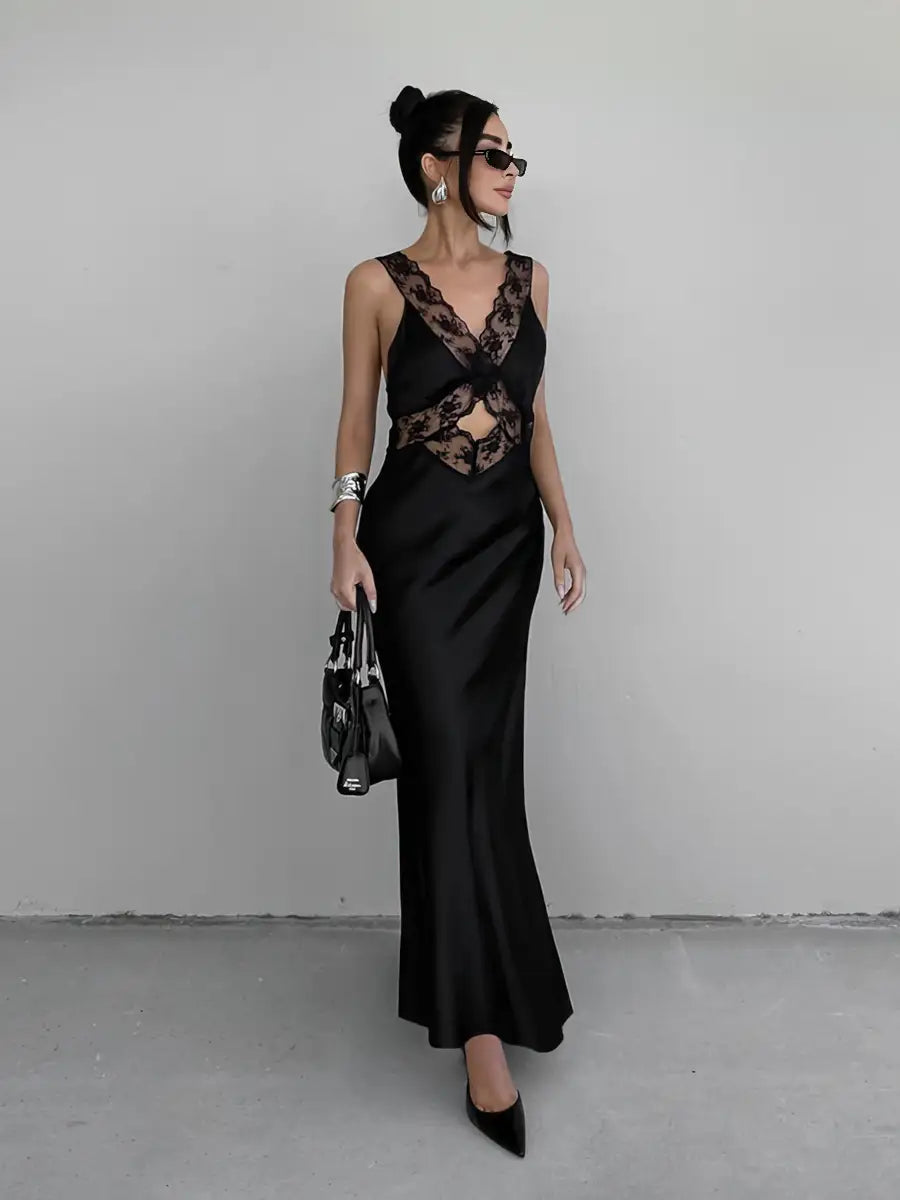 Black lace suspender dress