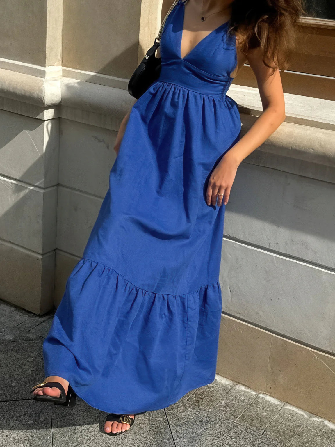 V-neck backless strap dress