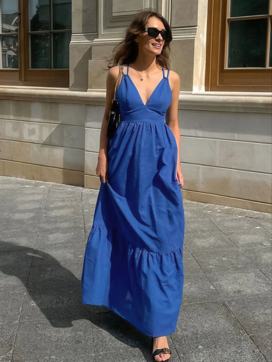 V-neck backless strap dress