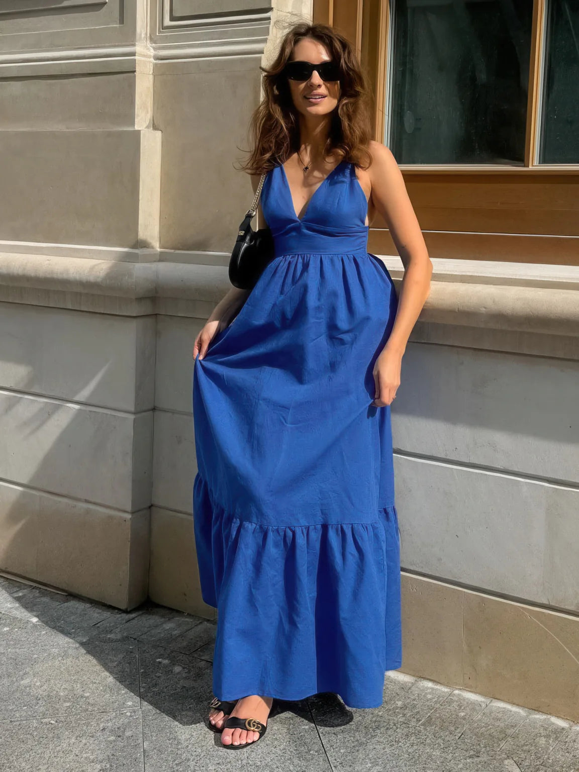 V-neck backless strap dress