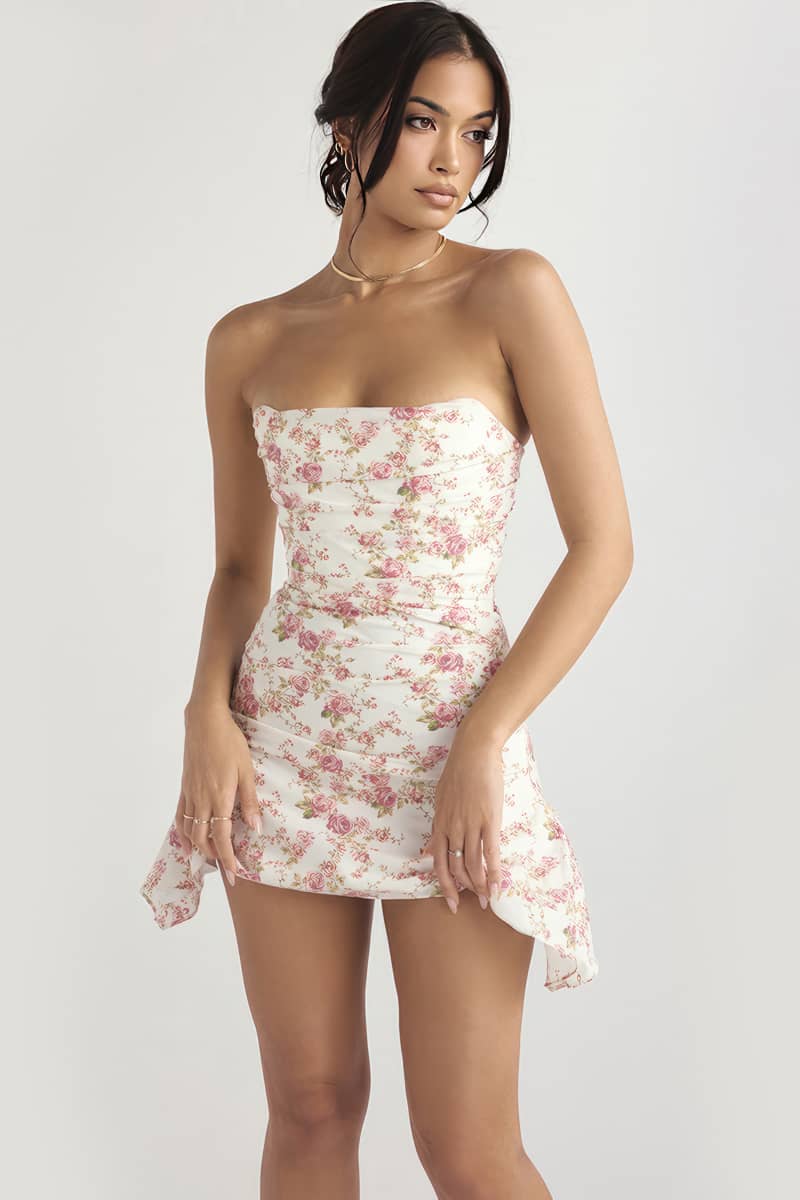 Strapless Backless Short Floral Dress