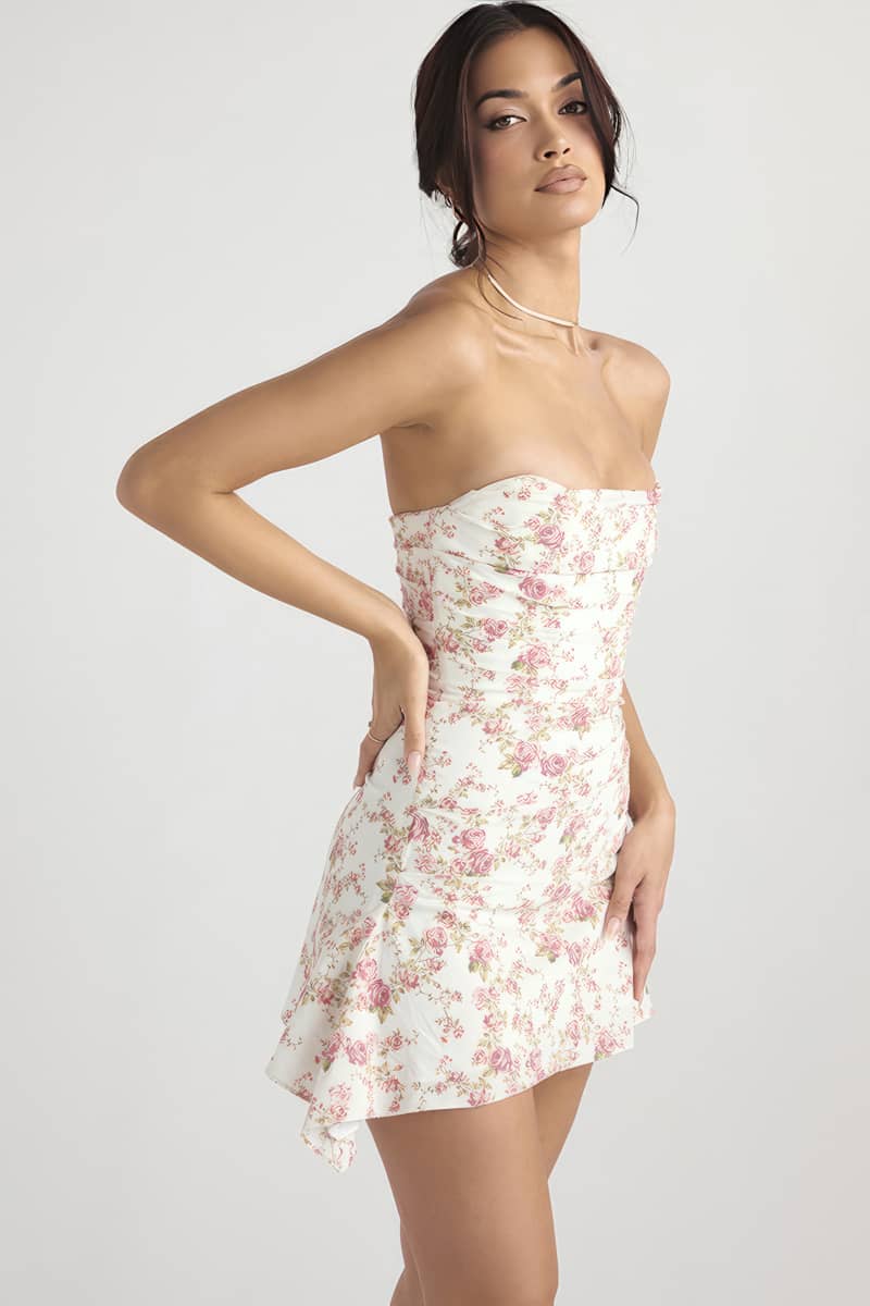 Strapless Backless Short Floral Dress