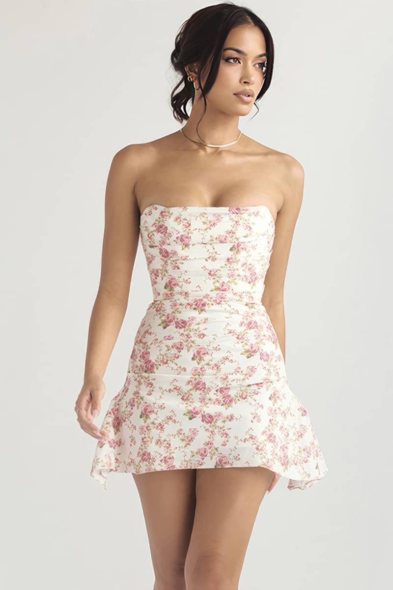 Strapless Backless Short Floral Dress