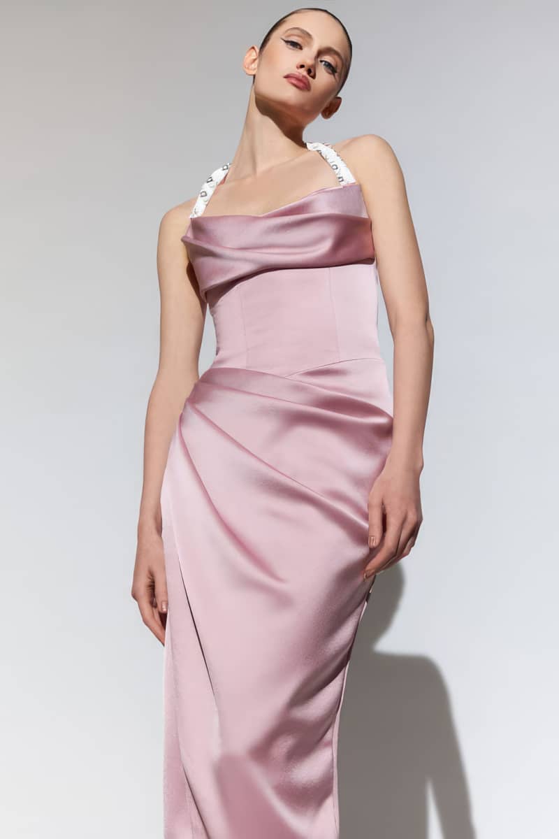 Solid Halter Neck Satin Dress