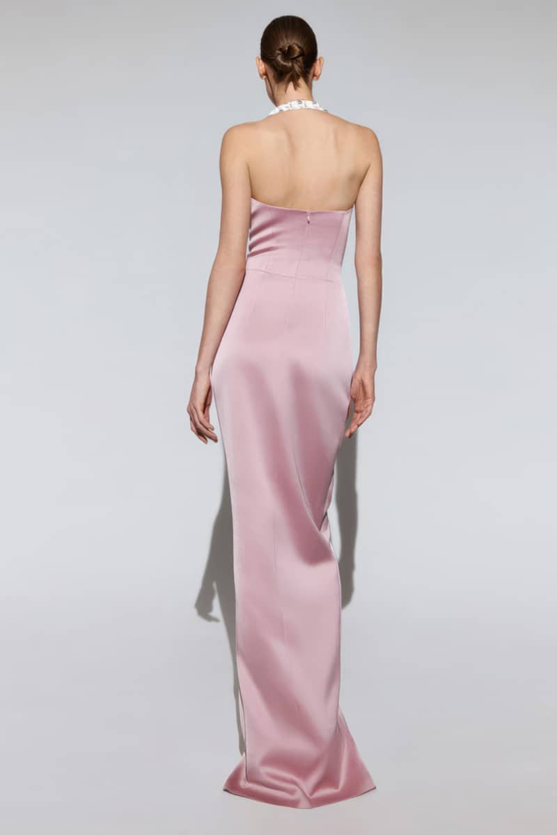 Solid Halter Neck Satin Dress