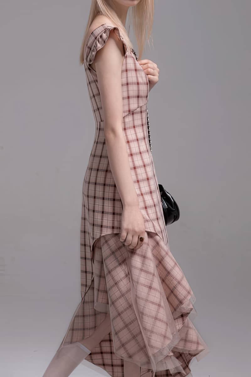 plaid irregular hem slip dress YonPop L plaid irregular hem slip dress YonPop L