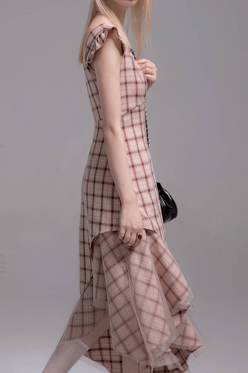 Plaid Irregular Hem Slip Dress