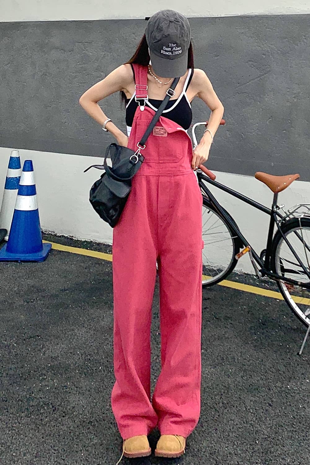 Loose Pink Overall Jumpsuit with Straps