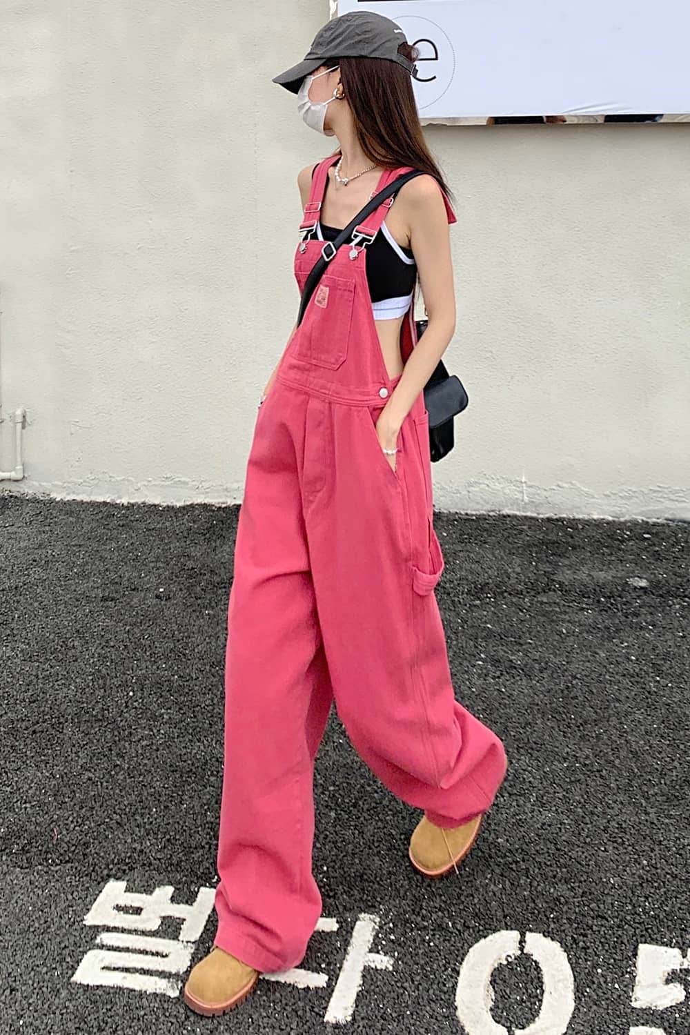 Loose Pink Overall Jumpsuit with Straps