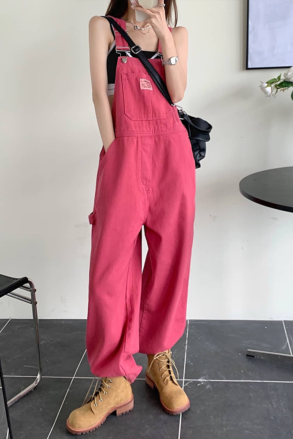 Loose Pink Overall Jumpsuit with Straps