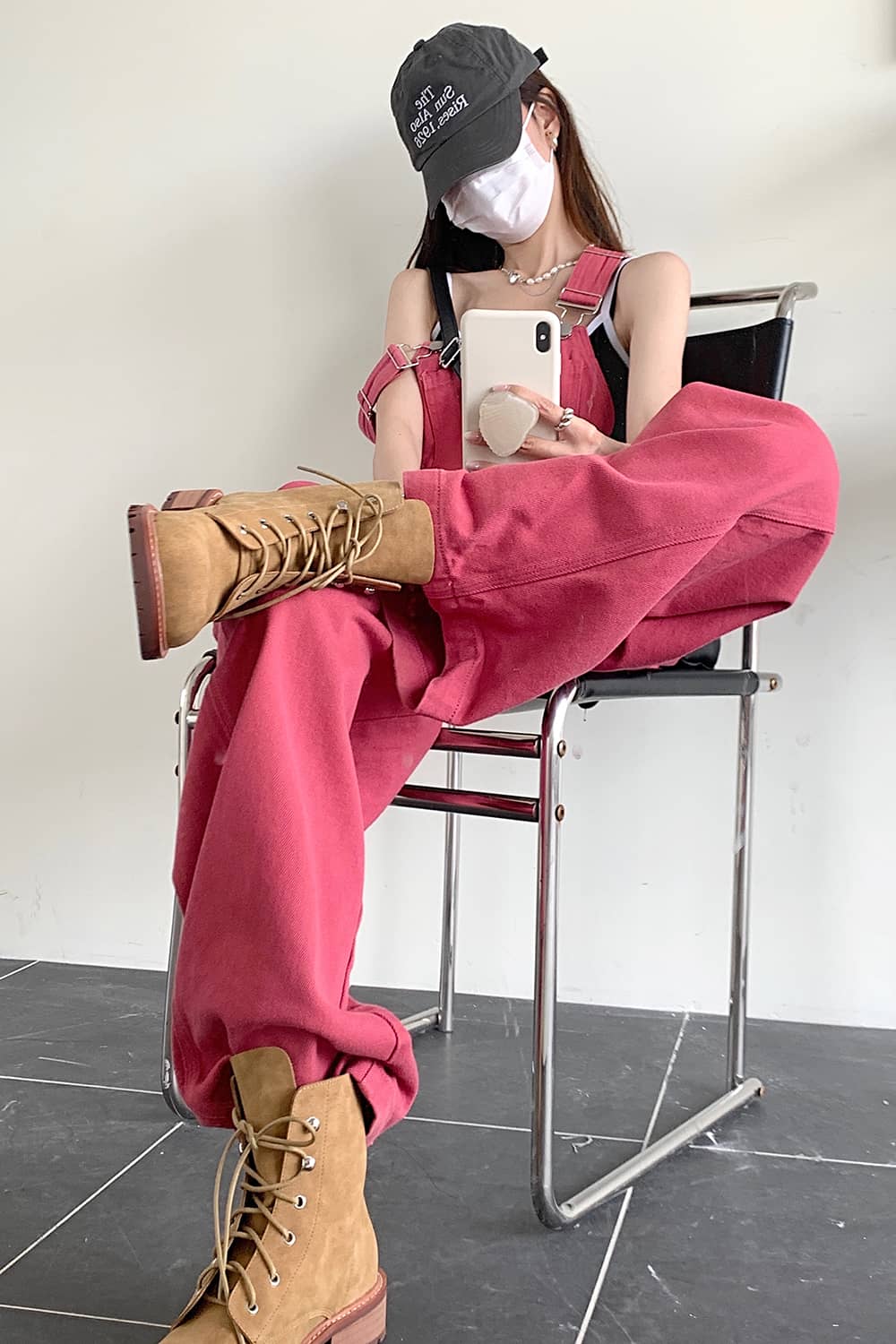 Loose Pink Overall Jumpsuit with Straps