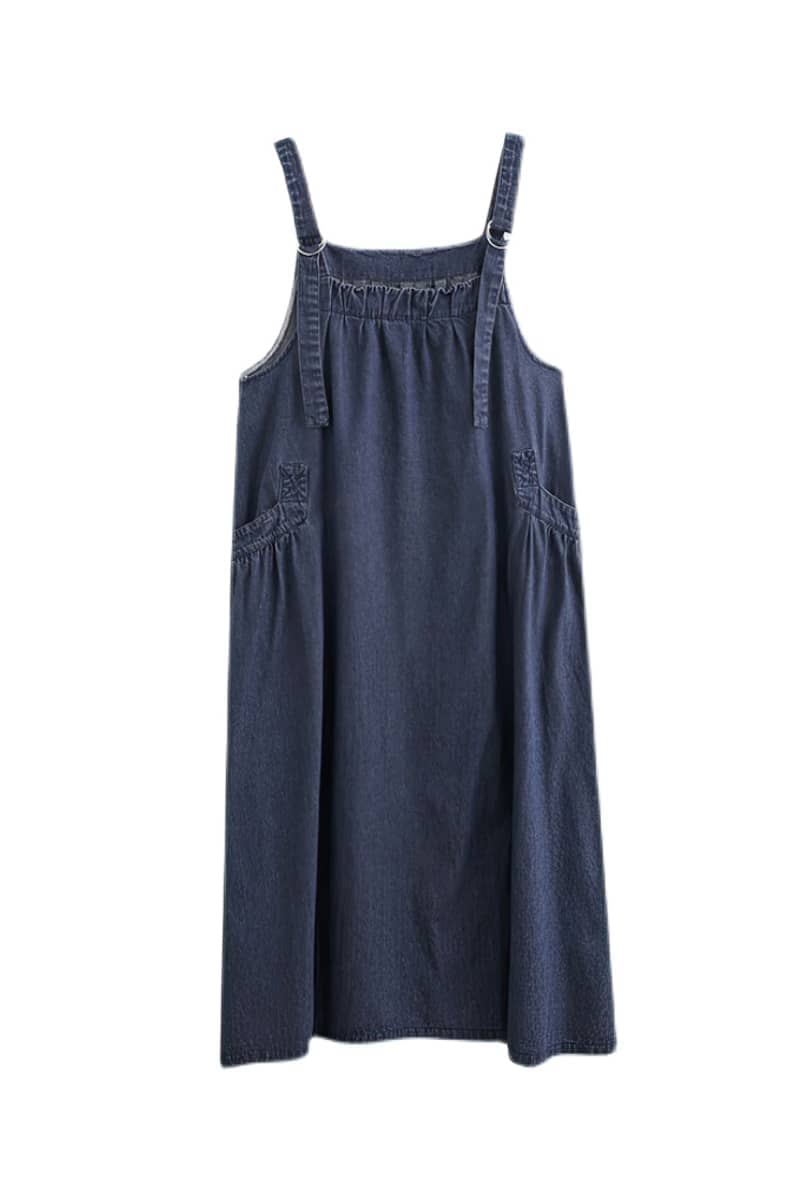 loose fitting denim overall dress with flared hem YonPop loose fitting denim overall dress with flared hem YonPop