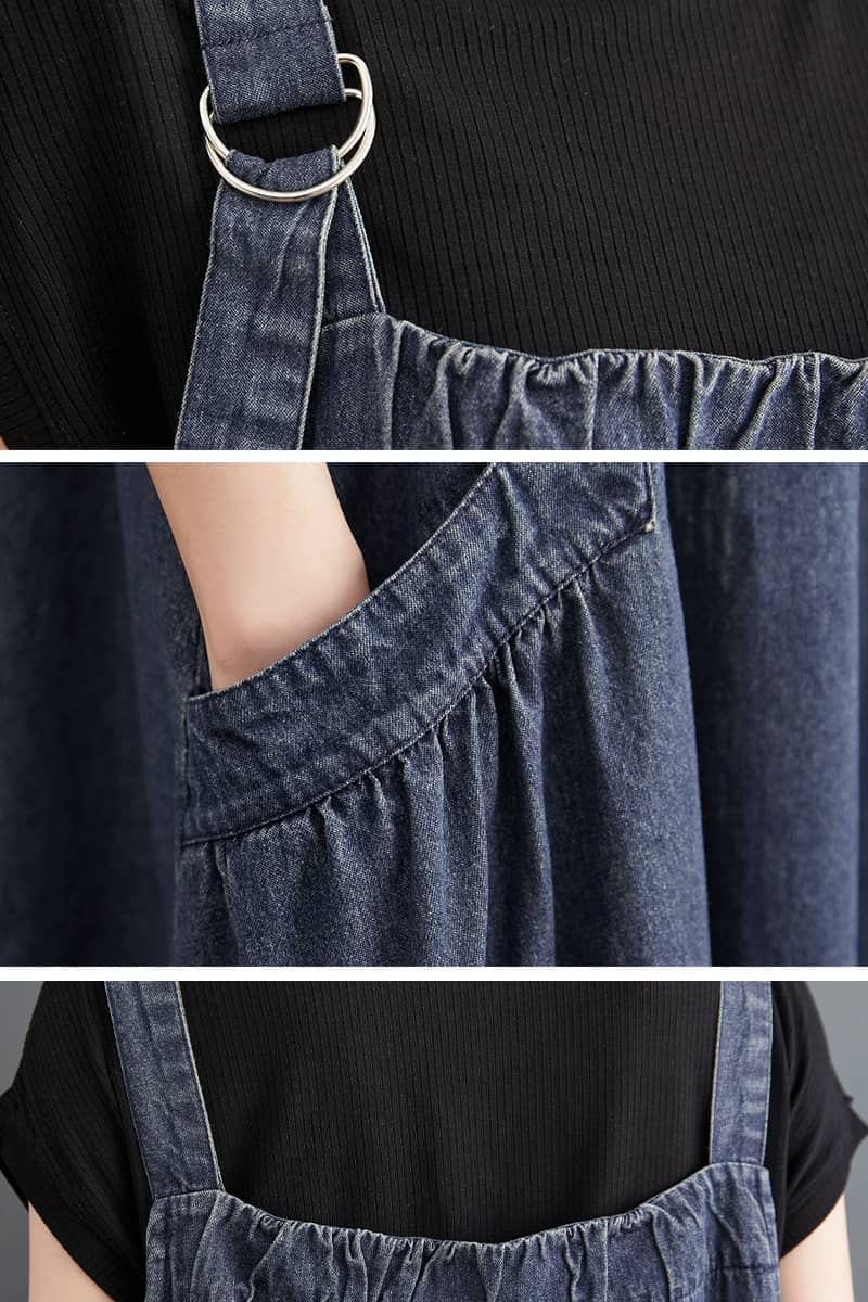 loose fitting denim overall dress with flared hem YonPop loose fitting denim overall dress with flared hem YonPop
