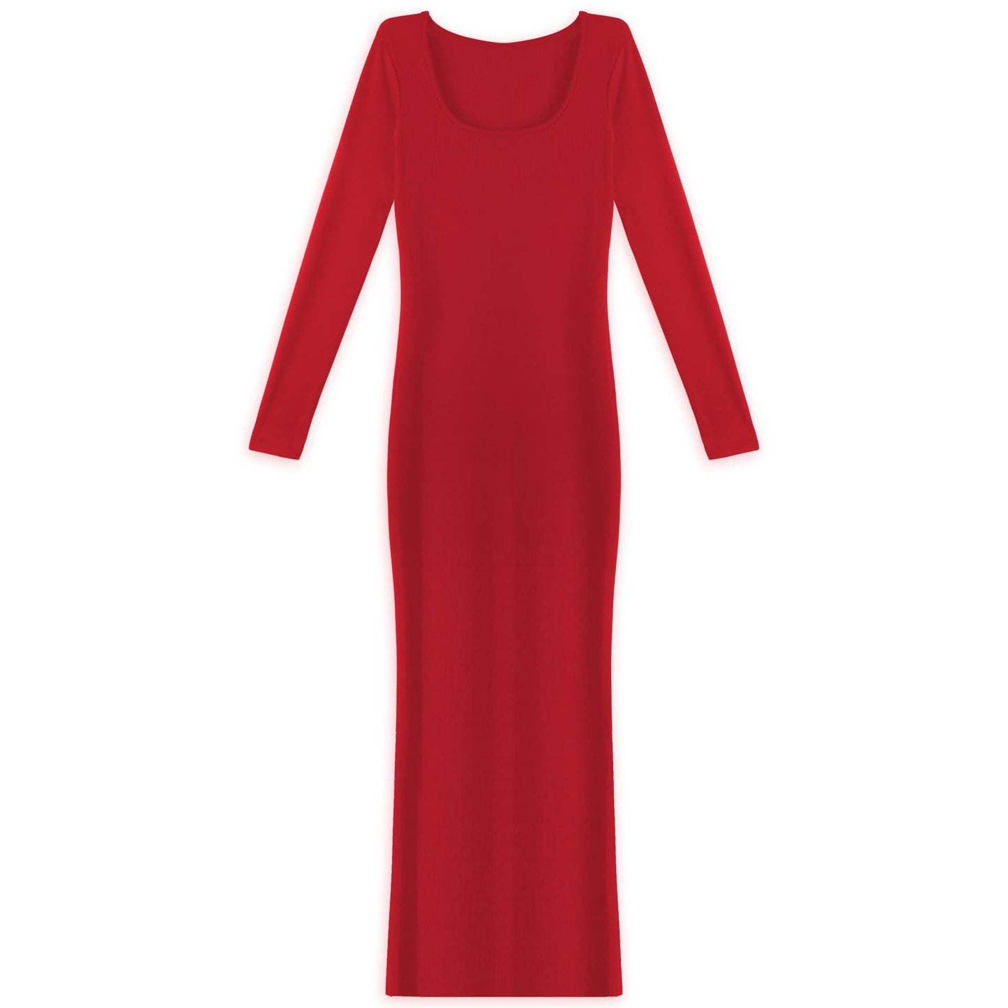 U-neck stretch slim long-sleeve wrap dress