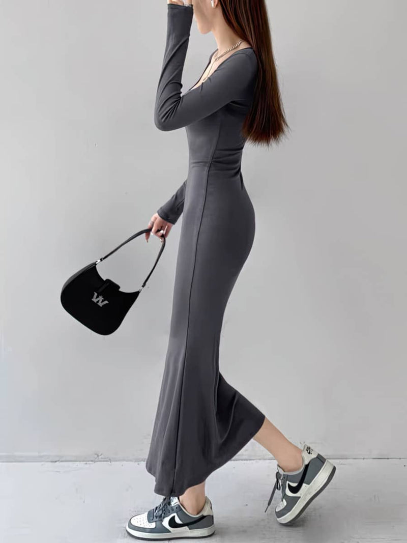 Fashion Women's New Slim Fit Sexy Square Neck Knitted Dress