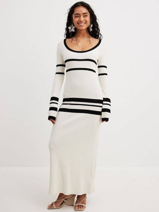 Black and white striped knitted dress