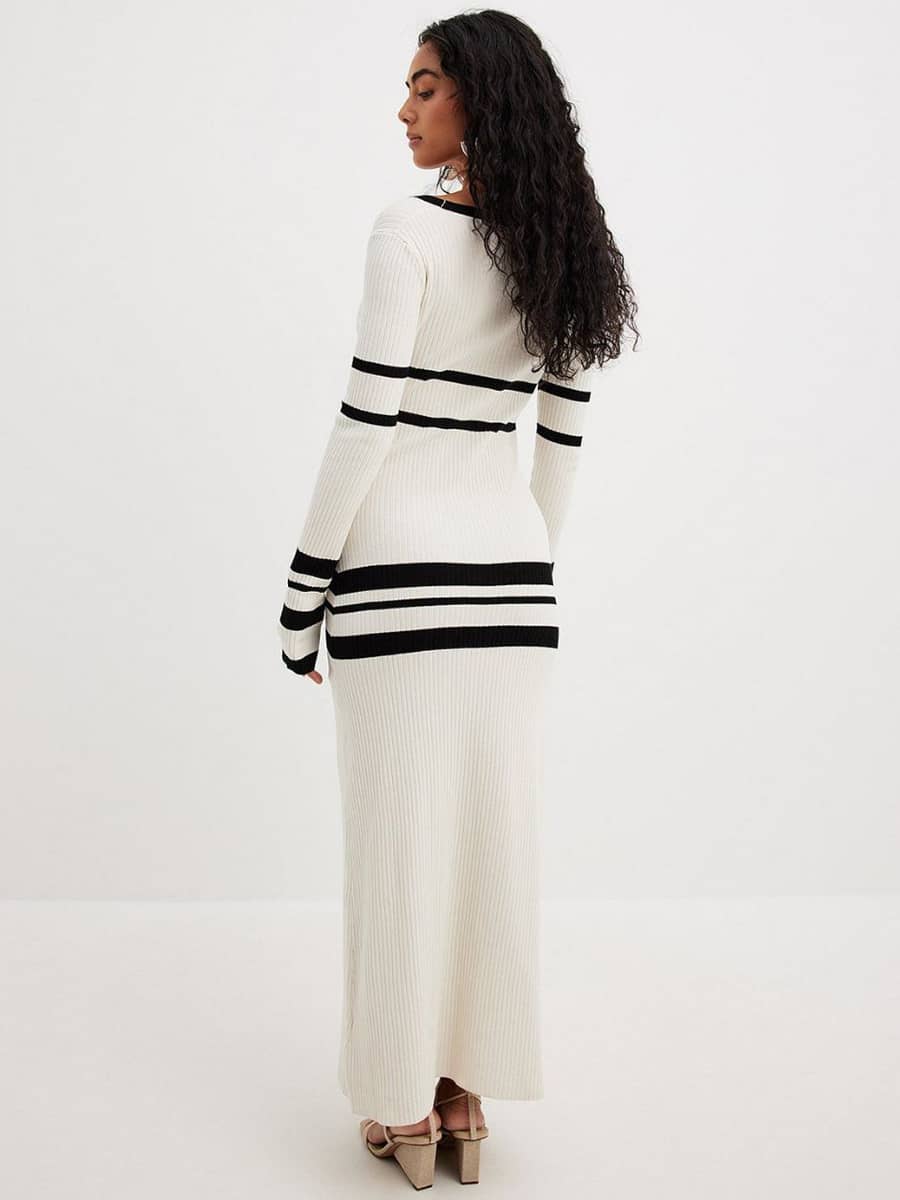 Black and white striped knitted dress