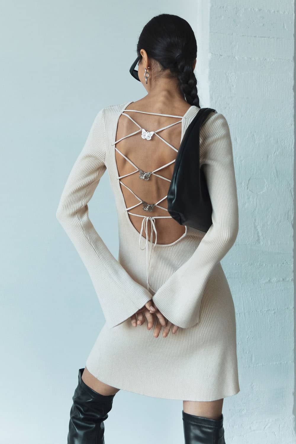backless slim fit sweater dress YonPop White / L backless slim fit sweater dress YonPop White / L