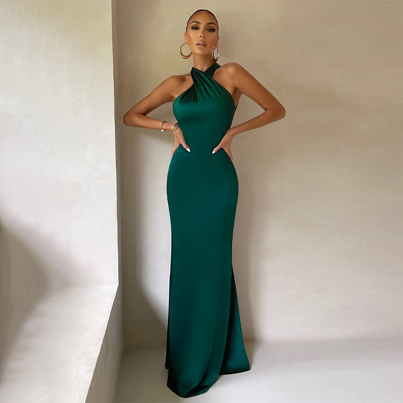 satin slim fit backless fishtail dress YonPop satin slim fit backless fishtail dress YonPop