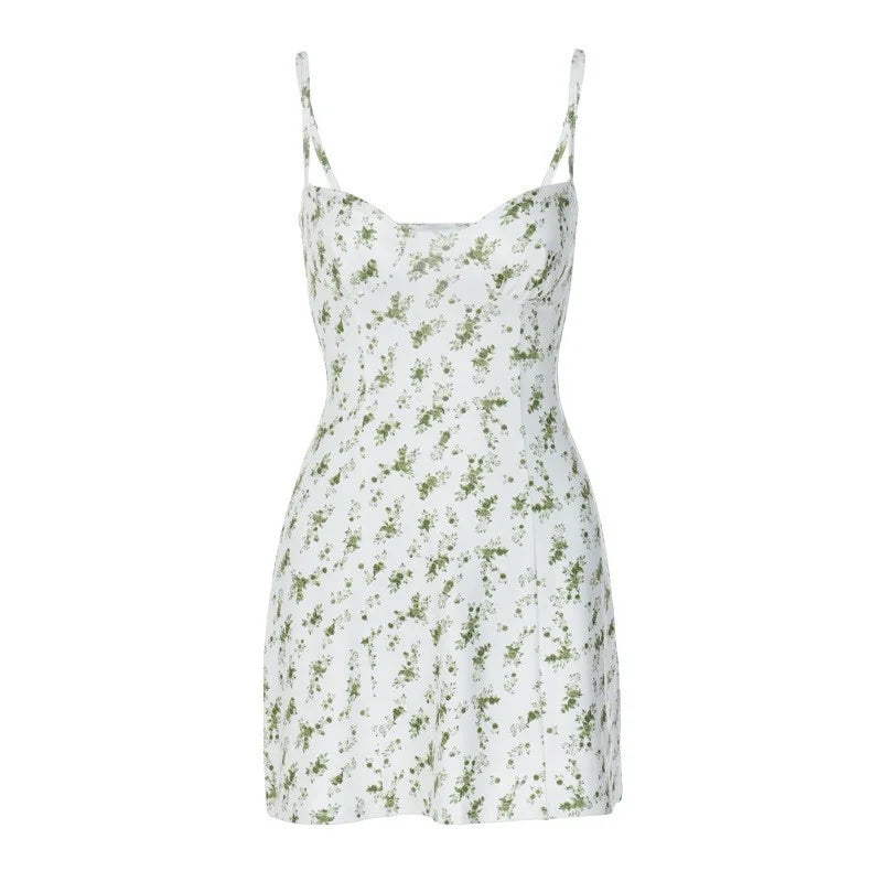 Floral suspender A-line short dress