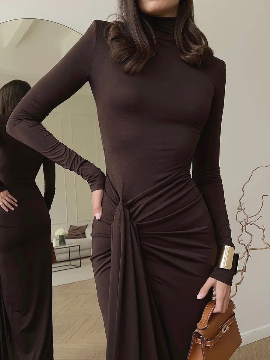 High-necked Slim-fitting Slit Hip-wrapped Long Dress