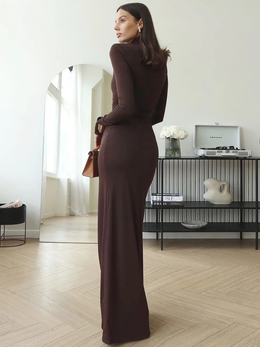 High-necked Slim-fitting Slit Hip-wrapped Long Dress