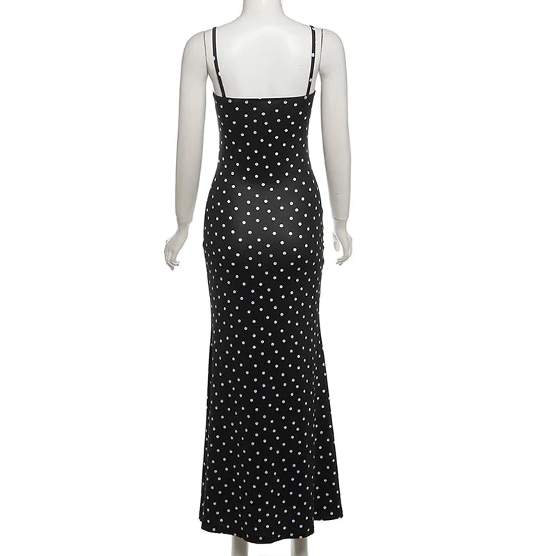 Slim Fit Backless Polka Dot Suspender Dress