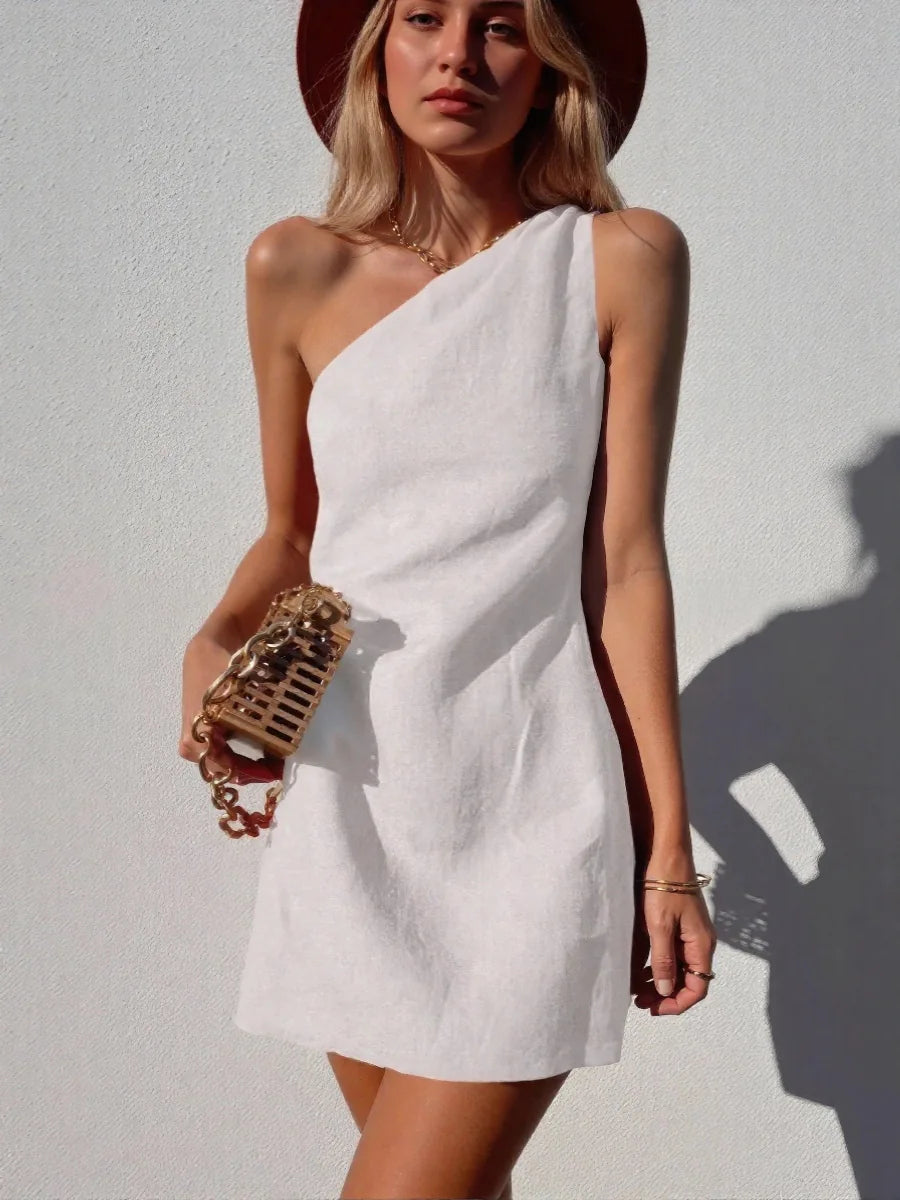 Cotton and Linen Off-shoulder Dress