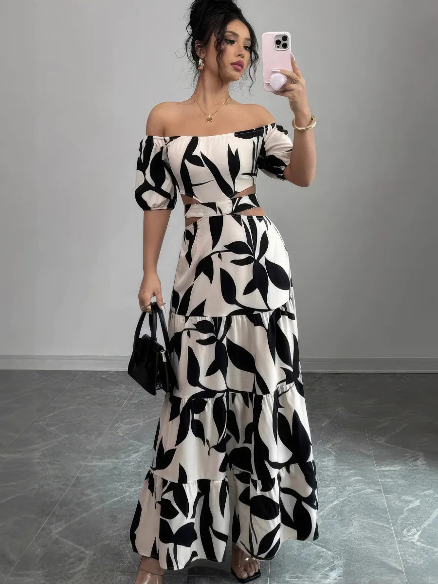 Printed Slim Fit Short Sleeve Dress