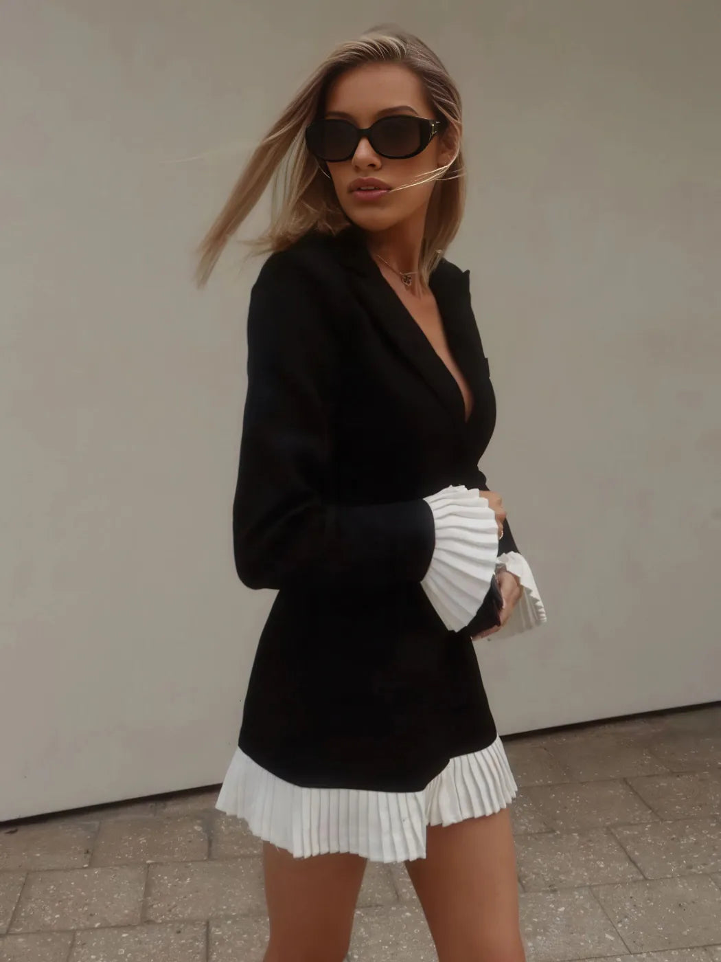 Black and White Ruffled Suit Dress