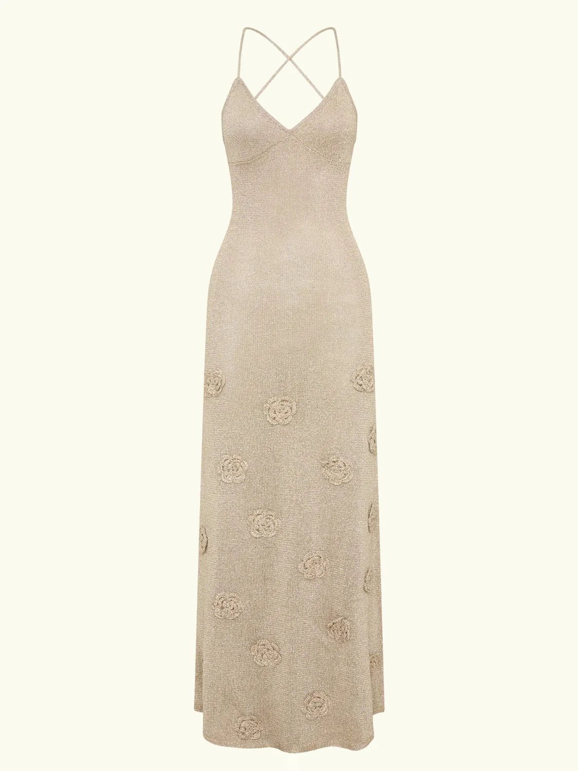 Beige dress with floral embroidery on a white background #Color_Linen