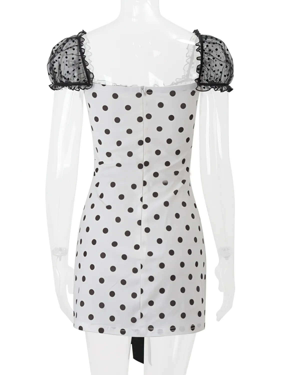Square Neck Bow Tie Tulle Polka Dot Dress