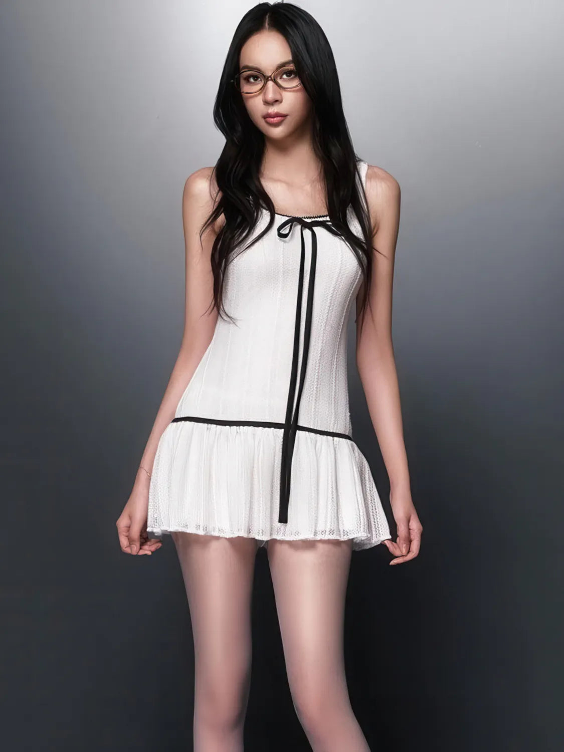 Bow Tie Mesh Sleeveless Dress