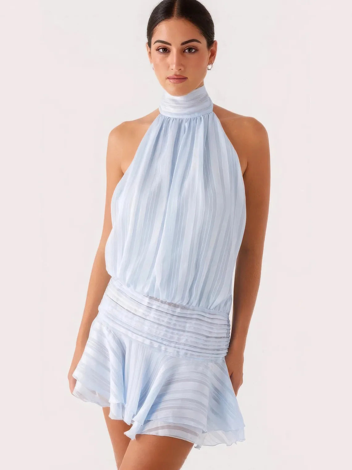 Solid Off-the-Shoulder Halter Dress