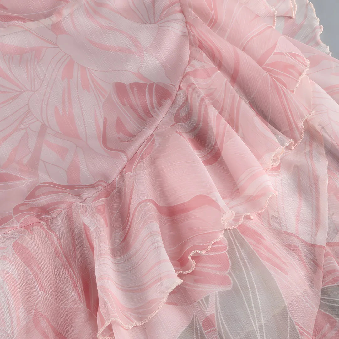 Close-up of a pink ruffled fabric texture