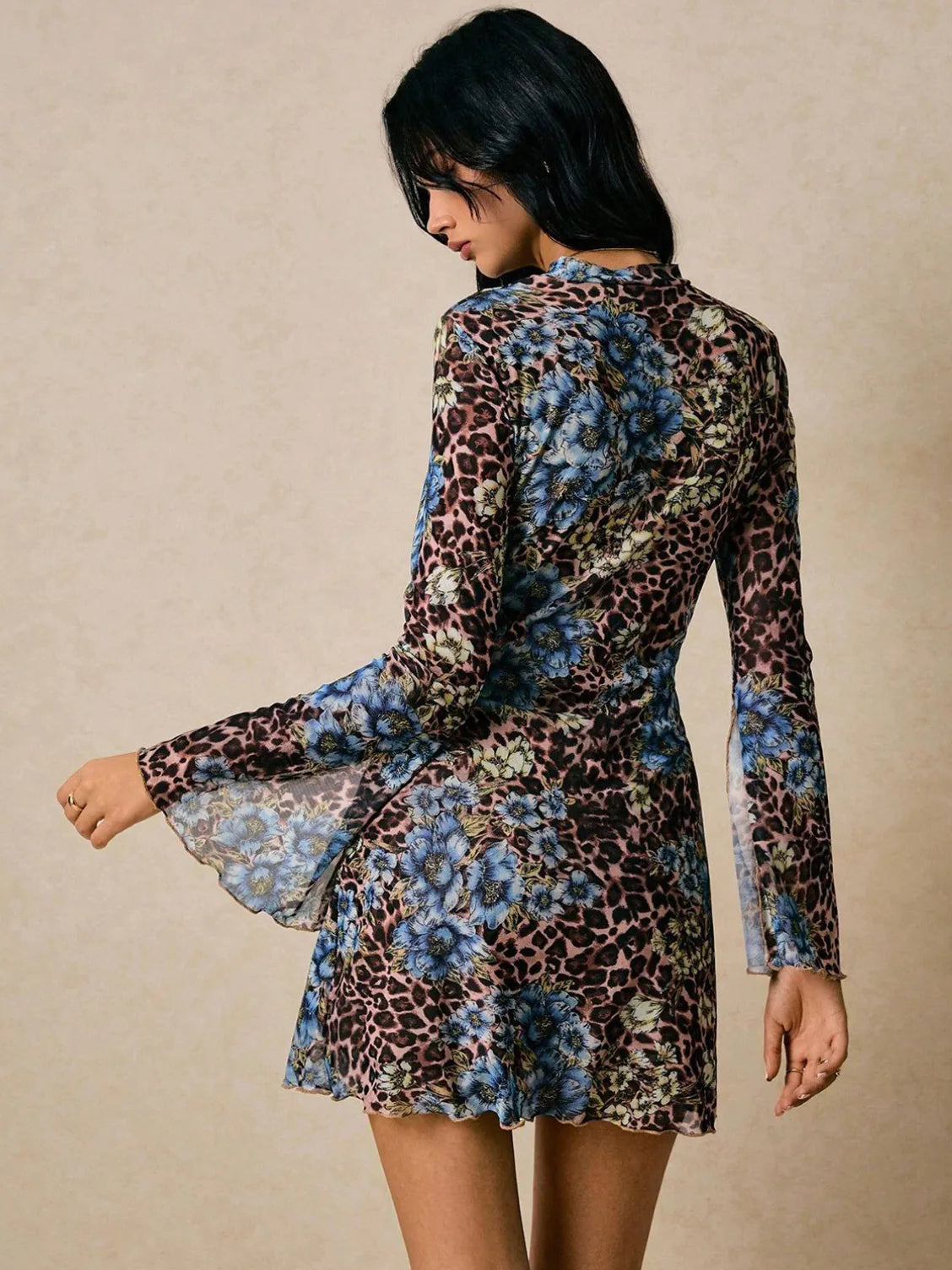 Double-layer round-neck mesh flower dress