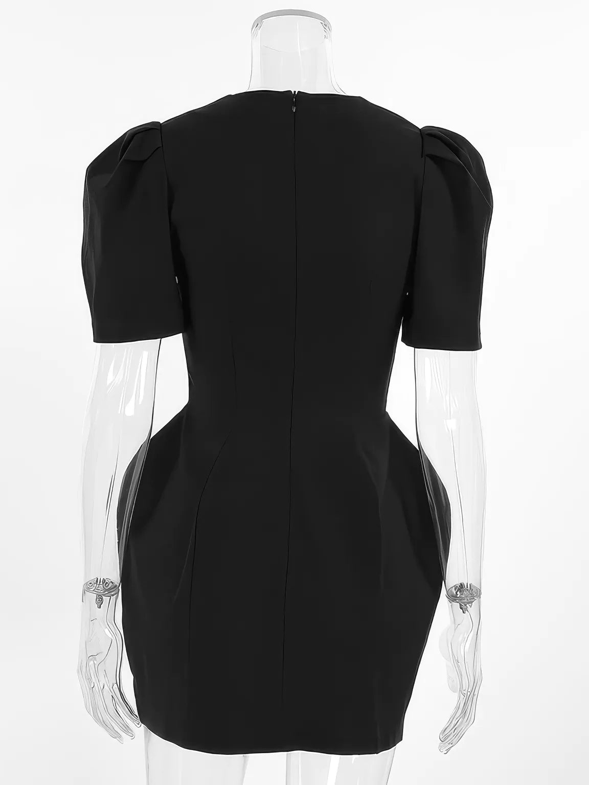 Square collar puff sleeve black dress